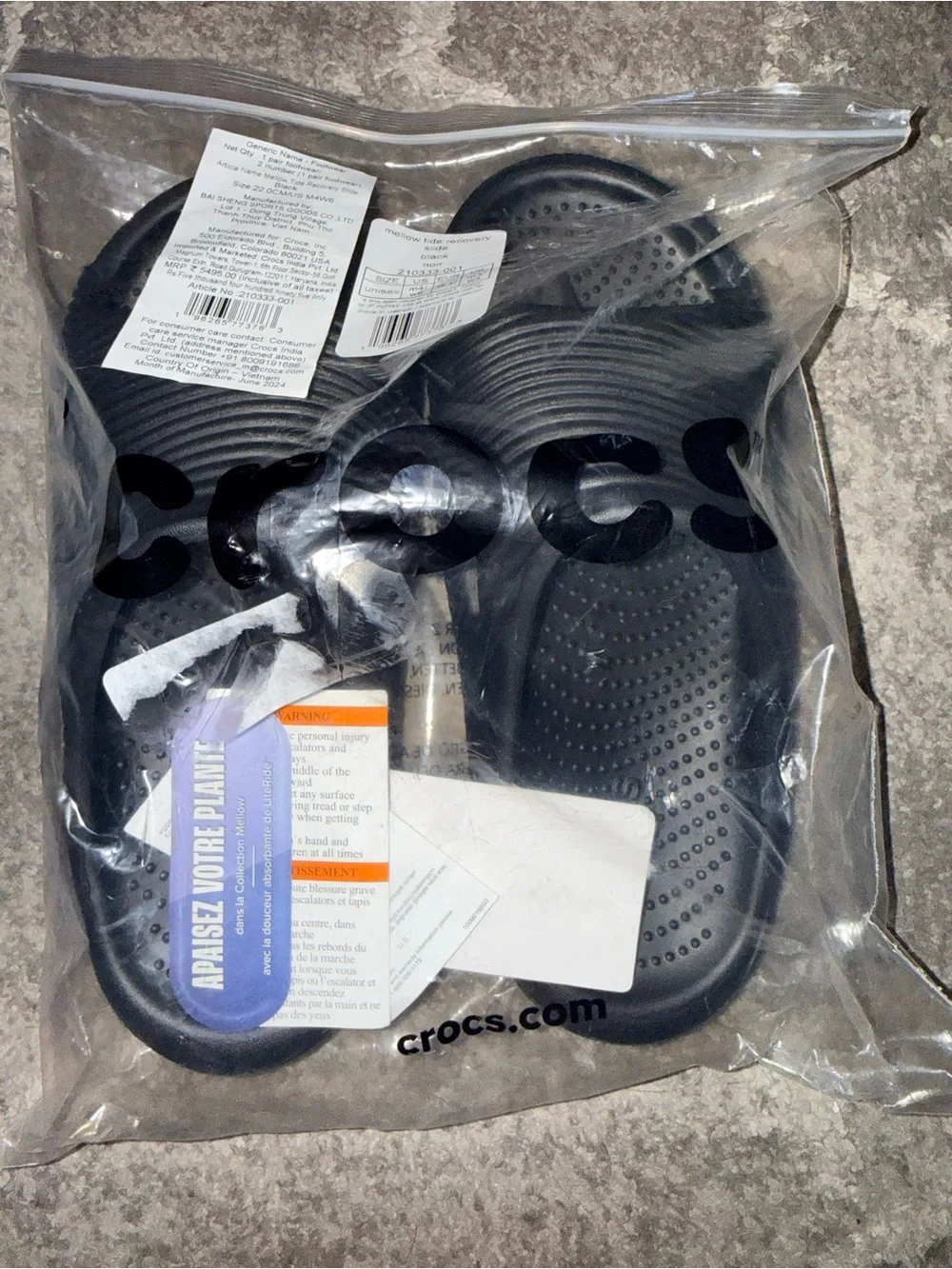 Crocs Mellow Tide Recovery Slides Black Men’s 4 Women’s 6 NWT